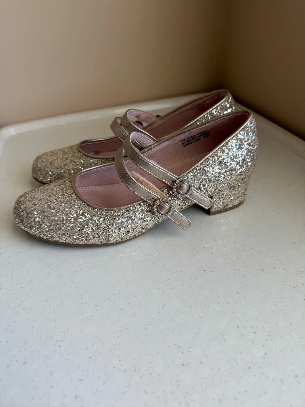 Kelly & Katie Gold Glitter Double-Strap Mary Jane Dress Shoes